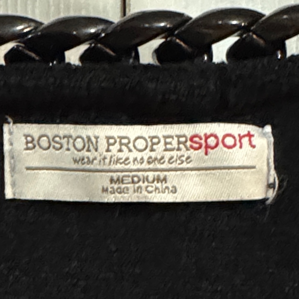 Boston Proper Black zip front French terry jacket with Chain Accent - Picture 2 of 6